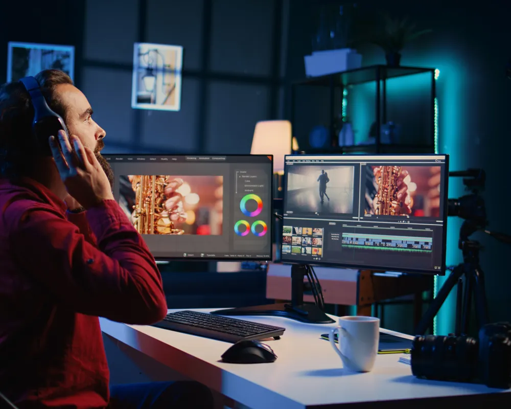 Video editor refining a healthcare animation in an editing suite